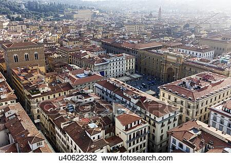 Stock Image - Aerial view of old town. Fotosearch