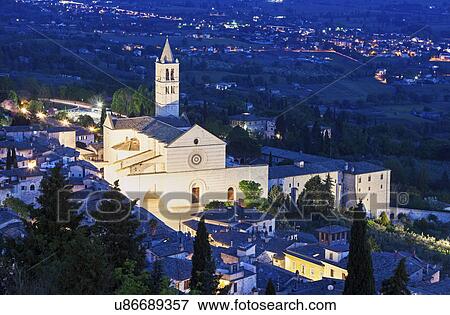 Stock Photo - Basilica of St. Clare of Assisi at night. Fotosearch