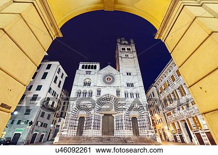 Stock Image - Cattedrale di San Lorenzo at night. Fotosearch