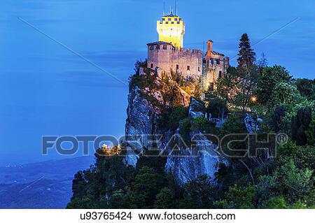 Picture - Cesta Tower on cliff at night. Fotosearch