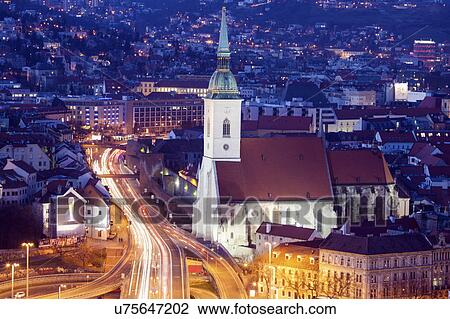 City street and St. Martin's Cathedral at night View Large Photo Image Stock Image - City street and St. Martin's Cathedral at night. Fotosearch