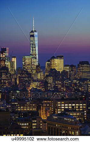 Stock Image - Cityscape at dusk. Fotosearch