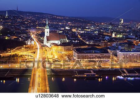 Stock Photo - Cityscape of Bratislava at night. Fotosearch