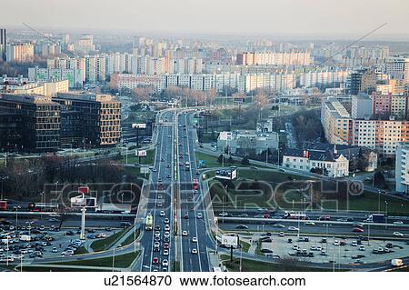 Stock Image - Elevated road and cityscape. Fotosearch