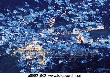 Elevated view of town at night View Large Photo Image Stock Image - Elevated view of town at night. Fotosearch