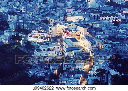 Elevated view of town at night View Large Photo Image Stock Image - Elevated view of town at night. Fotosearch