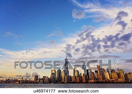 Stock Photo - Financial district of lower Manhattan and Hudson River. Fotosearch