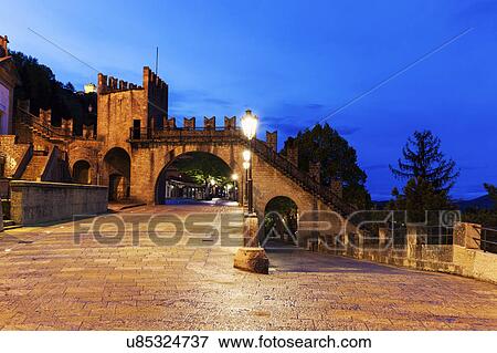 Stock Photo - Fortified walls at night. Fotosearch
