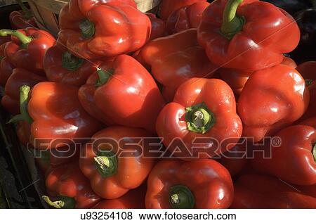 Stock Photo - Full frame of red bell peppers. Fotosearch