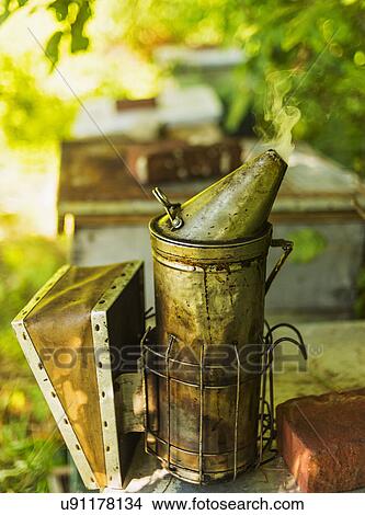 Hope, Bee smoker on beehive View Large Photo Image Picture - Hope, Bee smoker on beehive. Fotosearch