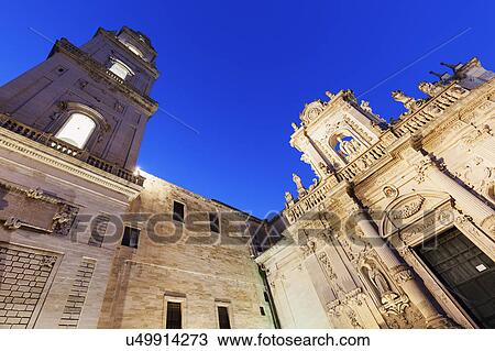 Stock Image -  Low angle view of Lecce Cathedral in Duomo square. Fotosearch