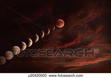 Stock Image - Moon on cloudy night sky. Fotosearch