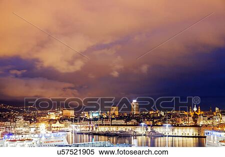 Stock Photography - Old town in Genoa across harbor. Fotosearch