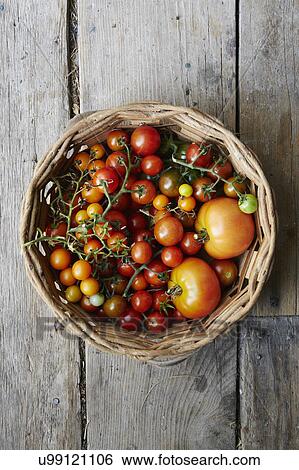 Stock Photograph - Overhead view of basket with tomatoes. Fotosearch