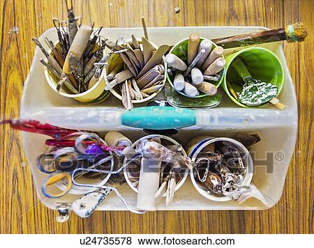 Painting tools in box View Large Photo Image Stock Photo - Painting tools in box. Fotosearch