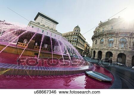 Pink Fountain in Piazza de Genoa on sunny day View Large Photo Image Stock Photograph - Pink Fountain in Piazza de Genoa on sunny day. Fotosearch