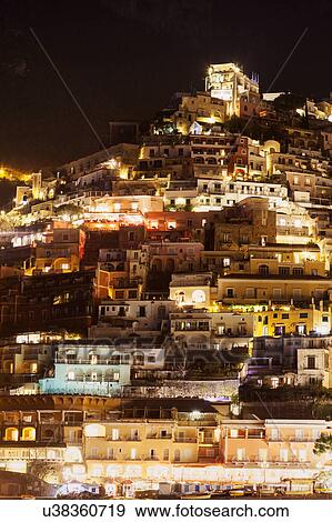 Residential buildings on hill at night View Large Photo Image Stock Photo - Residential buildings on hill at night. Fotosearch