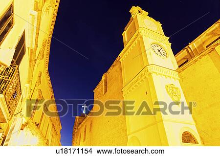 Picture - St. Agatha Cathedral illuminated at night. Fotosearch