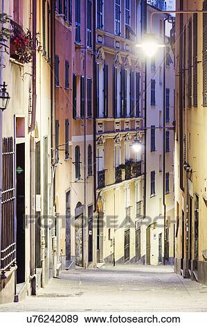 Streets of Genoa Historical Center at dusk View Large Photo Image Stock Photo - Streets of Genoa Historical Center at dusk. Fotosearch