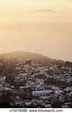 Town at sunset View Large Photo Image Stock Photo - Town at sunset. Fotosearch