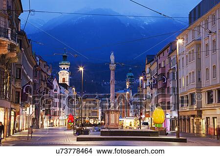 Picture - Town square at dusk. Fotosearch