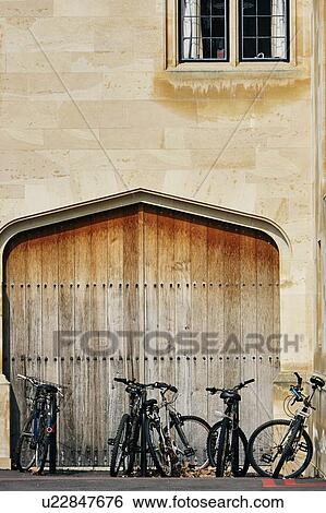 Stock Photograph - Bicycles parked in doorway, Oxford, UK. Fotosearch