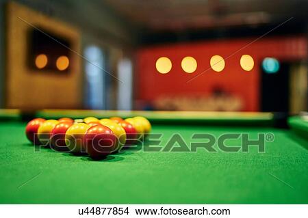 Close up of yellow and red pool balls on pool table View Large Photo Image Picture - Close up of yellow and red pool balls on pool table. Fotosearch