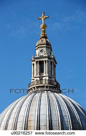 Dome of St Pauls Cathedral against blue sky, London, UK View Large Photo Image Stock Photo - Dome of St Pauls Cathedral against blue sky, London, UK. Fotosearch