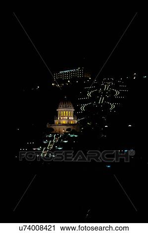 High angle view of Bhai temple at night, Haifa, Israel View Large Photo Image Stock Image - High angle view of Bhai temple at night, Haifa, Israel. Fotosearch