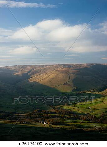 High angle view of farmland on rolling hills, Mam Tor, Peak District, Derbyshire, England, UK View Large Photo Image Stock Image - High angle view of farmland on rolling hills, Mam Tor, Peak District, Derbyshire, England, UK. Fotosearch