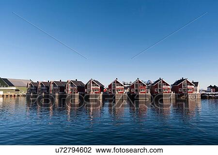 Stock Image - Row of waterfront houses, Svolvaer, Lofoten Islands, Norway. Fotosearch