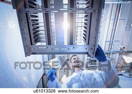 Scientist with lithium ion pouch cell manufacture machine in battery research facility, low angle view View Large Photo Image Stock Photo - Scientist with lithium ion pouch cell manufacture machine in battery research facility, low angle view. Fotosearch