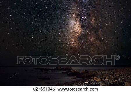 Stock Photography - The milky way above ocean, Crete, Greece. Fotosearch