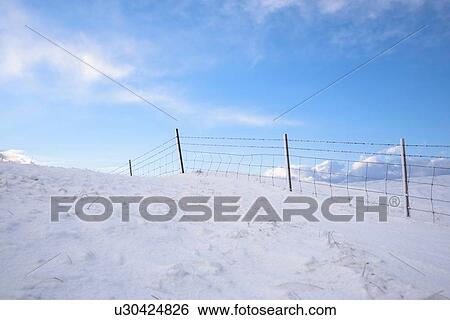 Wire fence on snow covered landscape and blue sky, Hveragerdi, Iceland View Large Photo Image Stock Photograph - Wire fence on snow covered landscape and blue sky, Hveragerdi, Iceland. Fotosearch