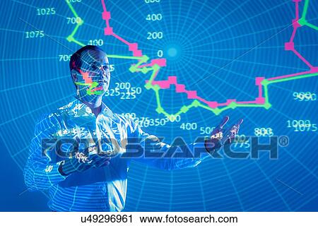 Stock Image - Businessman making presentation with projected financial data. Fotosearch