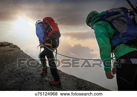 Climbers on mountain ridge, Mont Blanc, France View Large Photo Image Stock Photo - Climbers on mountain ridge, Mont Blanc, France. Fotosearch