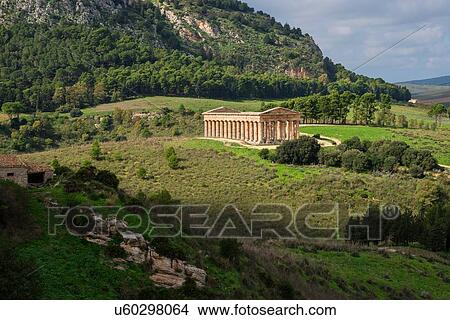 Elevated landscape and temple of Segesta, Segesta, Sicily, Italy View Large Photo Image Picture - Elevated landscape and temple of Segesta, Segesta, Sicily, Italy. Fotosearch