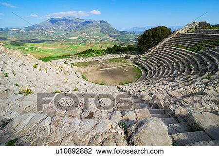 Elevated view of landscape from ancient Greek amphitheatre, Segesta, Sicily, Italy View Large Photo Image Stock Image - Elevated view of landscape from ancient Greek amphitheatre, Segesta, Sicily, Italy. Fotosearch