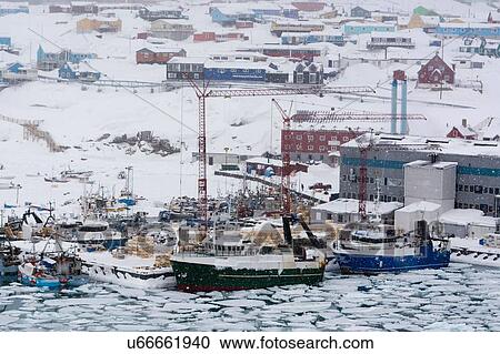 Elevated view of snow storm over harbour, Ilulissat, Greenland View Large Photo Image Stock Image - Elevated view of snow storm over harbour, Ilulissat, Greenland. Fotosearch