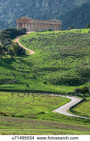 Picture - Elevated view of the temple of Segesta, Segesta, Sicily, Italy. Fotosearch