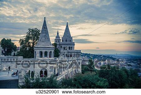 Fisherman's Bastion at dusk, Hungary, Budapest View Large Photo Image Stock Image - Fisherman's Bastion at dusk, Hungary, Budapest. Fotosearch
