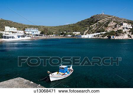 Stock Image - Fishing boat moored at Vari, Syros, Cyclades Islands, Aegean sea, Greece. Fotosearch