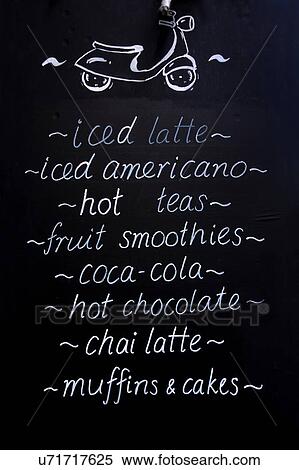 Stock Photography - Handwritten menu of cafe on blackboard. Fotosearch