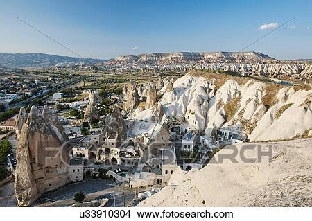 High angle view of rock formations and dwellings, Cappadocia, Anatolia, Turkey View Large Photo Image Picture - High angle view of rock formations and dwellings, Cappadocia, Anatolia, Turkey. Fotosearch