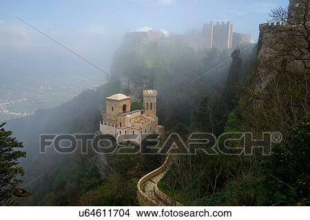 High angle view of Venus castle in mist, Erice, Sicily, Italy View Large Photo Image Picture - High angle view of Venus castle in mist, Erice, Sicily, Italy. Fotosearch