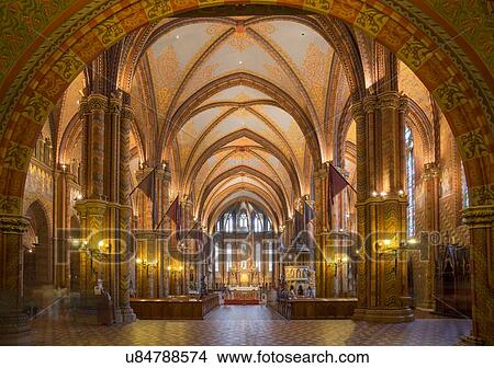 Picture - Interior of Matthias Church, Hungary, Budapest. Fotosearch
