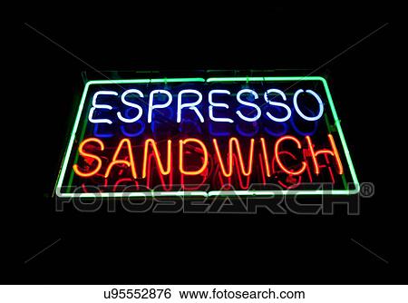 Neon sign at night View Large Photo Image Stock Photograph - Neon sign at night. Fotosearch