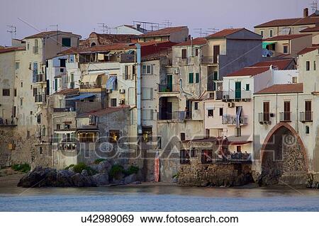 Old town, Cefalu, Sicily View Large Photo Image Stock Photo - Old town, Cefalu, Sicily. Fotosearch