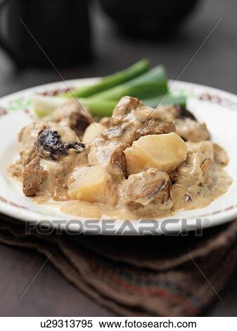 Plate of old spot pork and cider casserole with potatoes and leeks View Large Photo Image Stock Photography - Plate of old spot pork and cider casserole with potatoes and leeks. Fotosearch