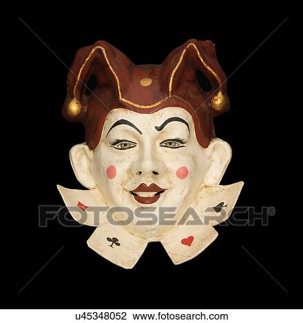 Smiling venetian jester face mask with jester hat on black background View Large Photo Image Stock Image - Smiling venetian jester face mask with jester hat on black background. Fotosearch